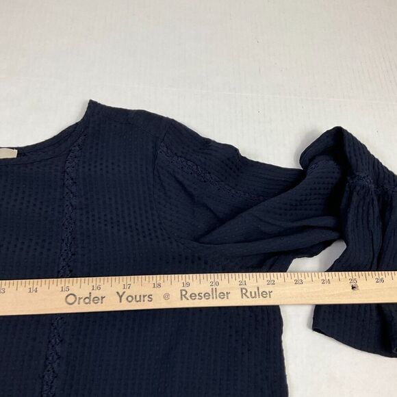 LOFT Womens Babydoll Blouse Blue Flared Long Sleeve Shirt Swiss Dot Top M Medium - Picture 8 of 11